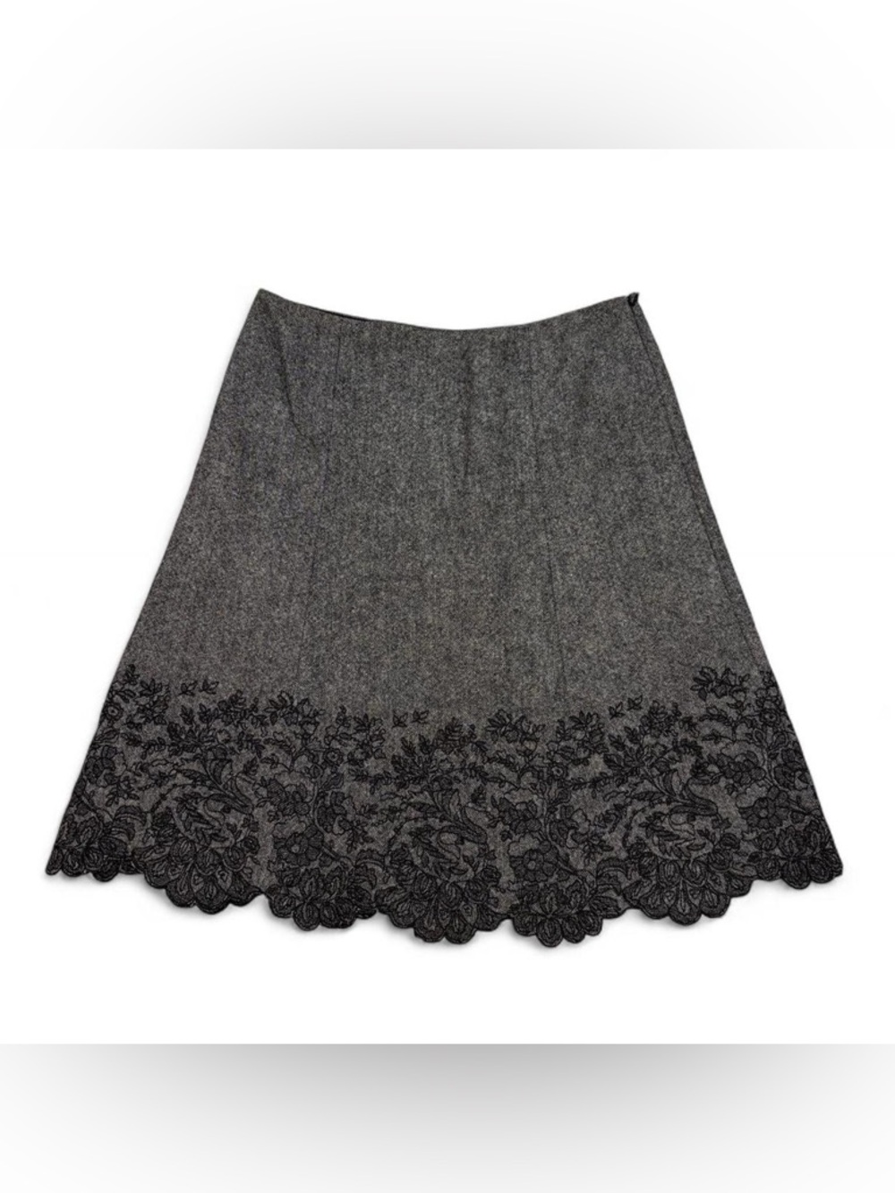 Vintage Ann Taylor wool blend A line skirt with floral embroidery hem